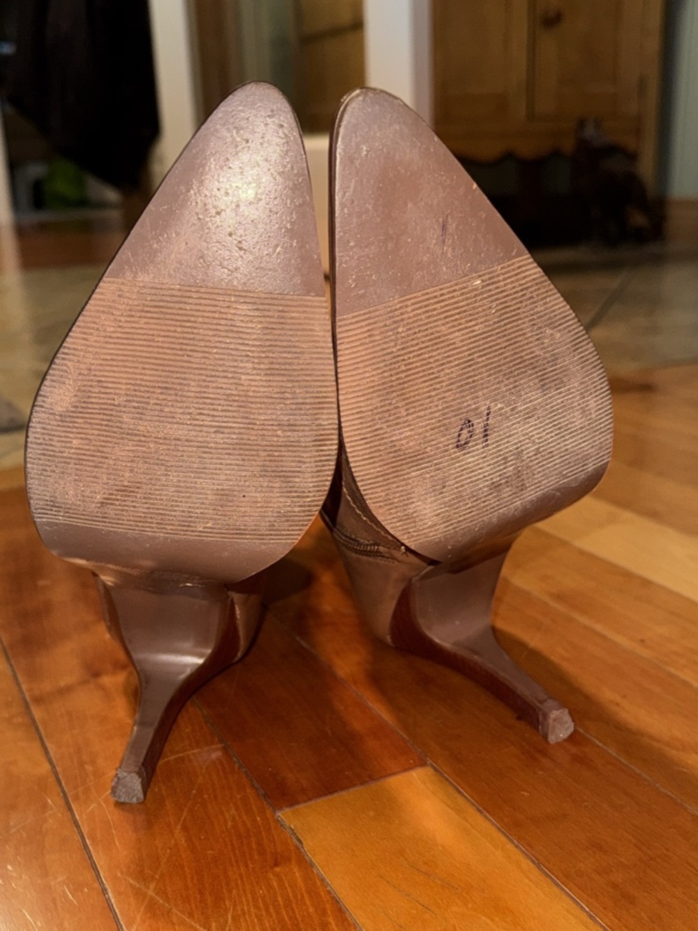 Vintage Y2K Bakers Brown Leather Pointed-Toe Mid-Calf Heeled Boots - Picture 3 of 5